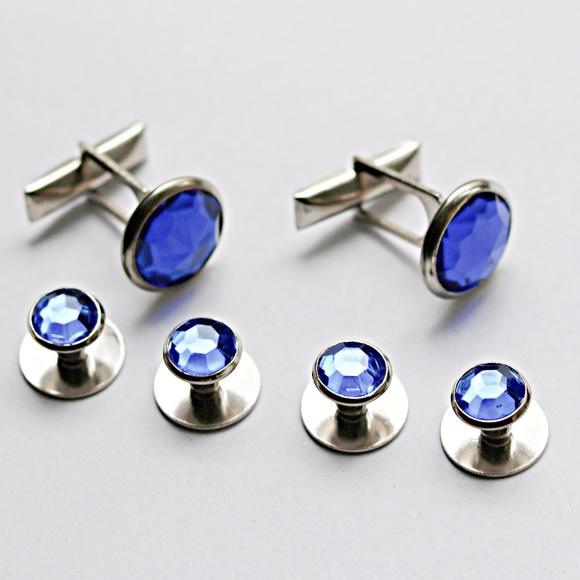 Vintage Wedding Cufflinks Crystal Formal French Cuff and Studs - Picture 1 of 2